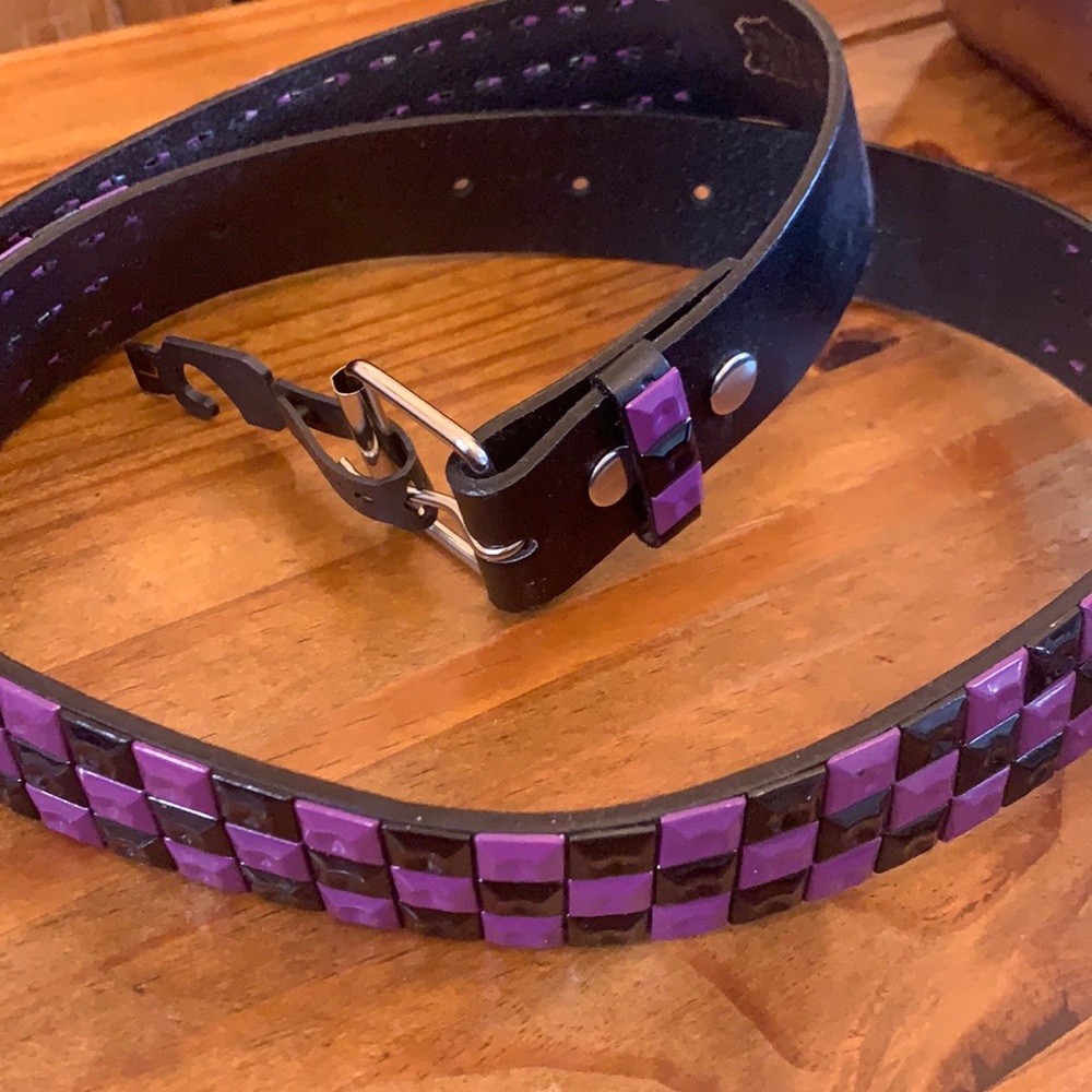 Purple, black pyramid studded belt